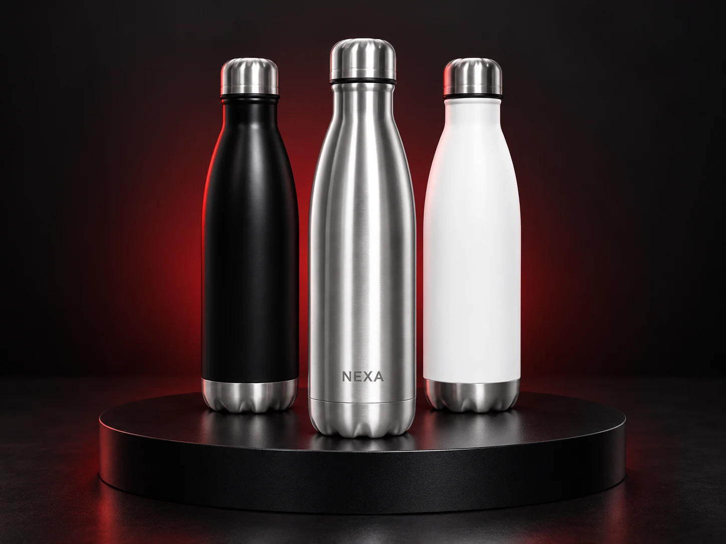 Botella de acero personalizada con logo de empresa, producción de FOCUS+