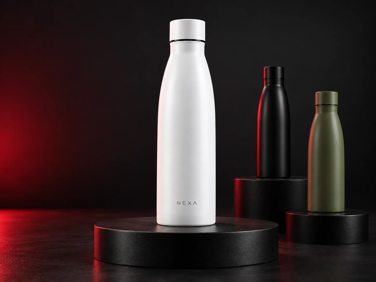 Botella lechera de acero personalizada con logo de empresa, producción de FOCUS+