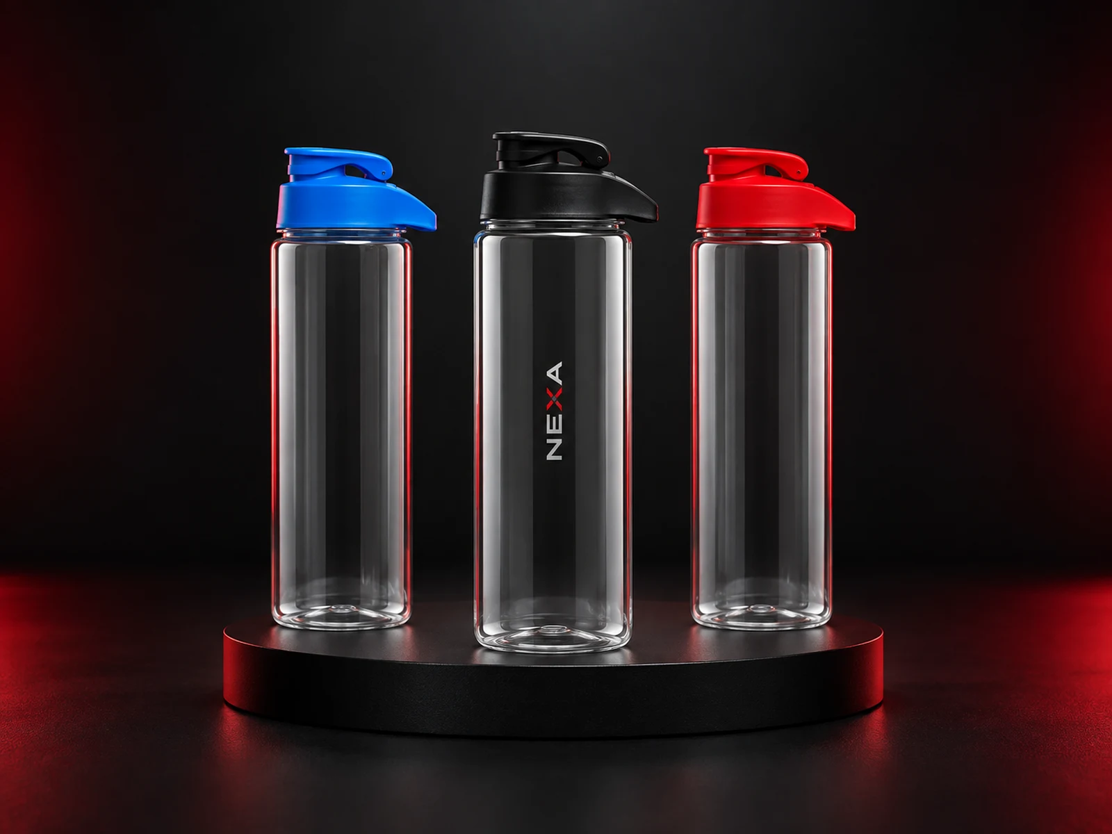 Botella PET translúcida personalizada con logo de empresa, producción de FOCUS+