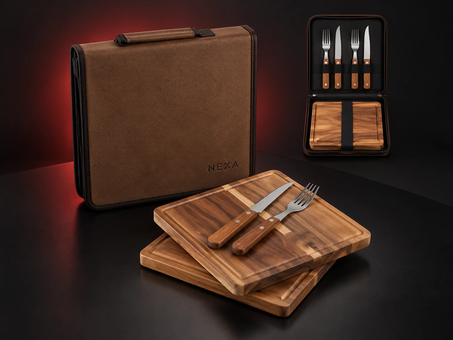 Kit de asado personalizado con logo de empresa, producción de FOCUS+