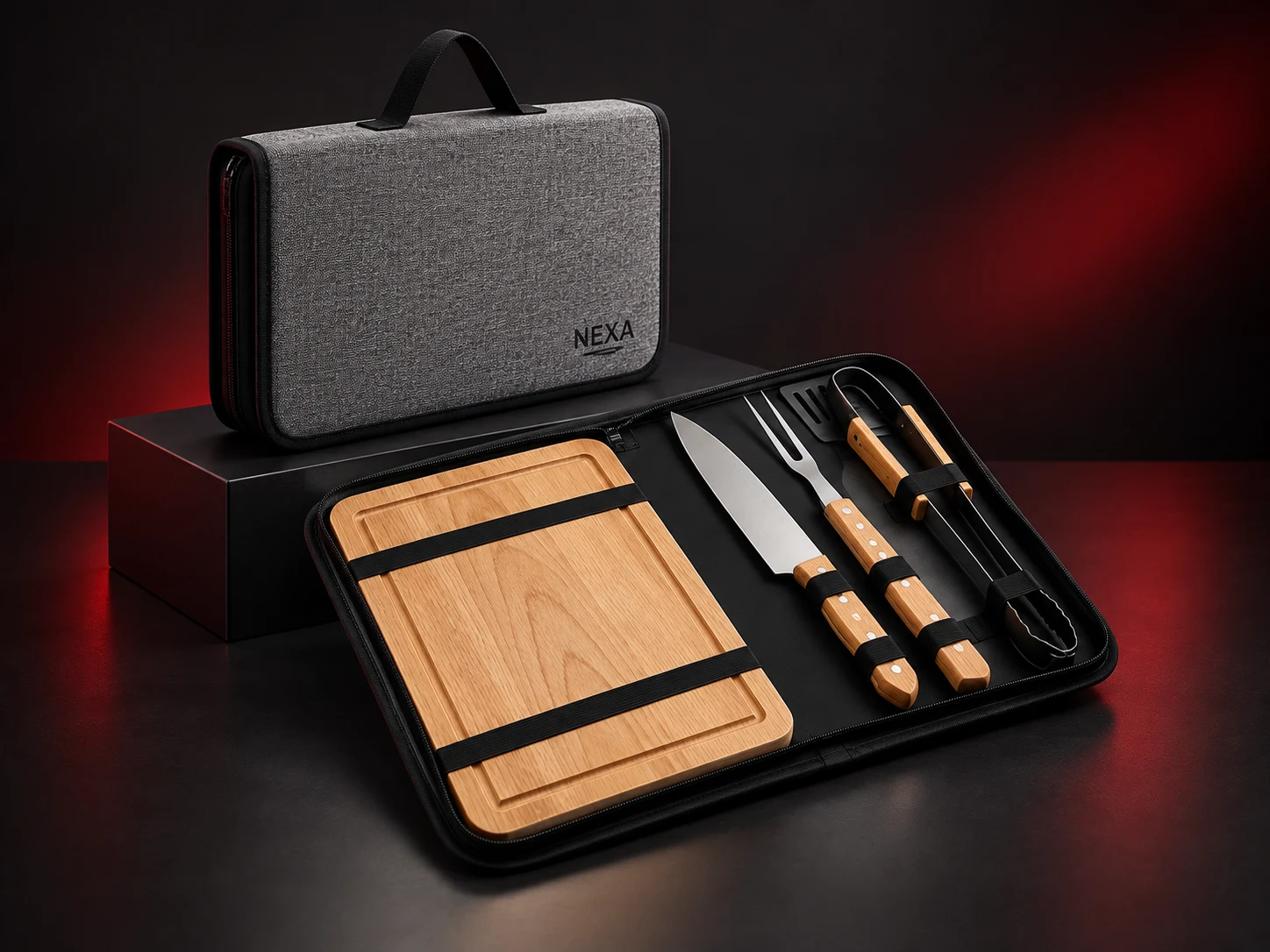 Set de asado personalizado con logo de empresa, producción de FOCUS+