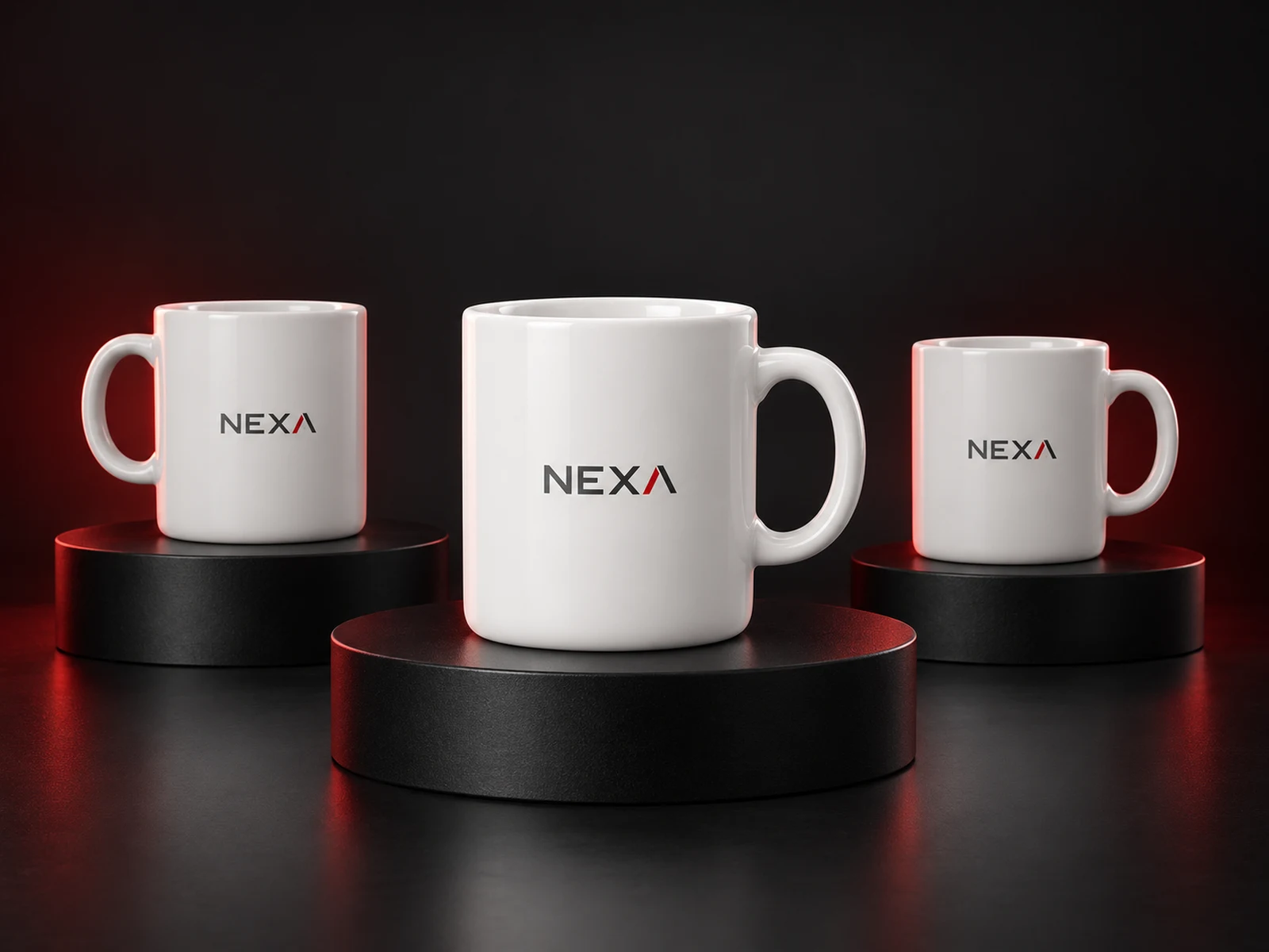 Taza cerámica recta personalizada con logo de empresa, producción de FOCUS+