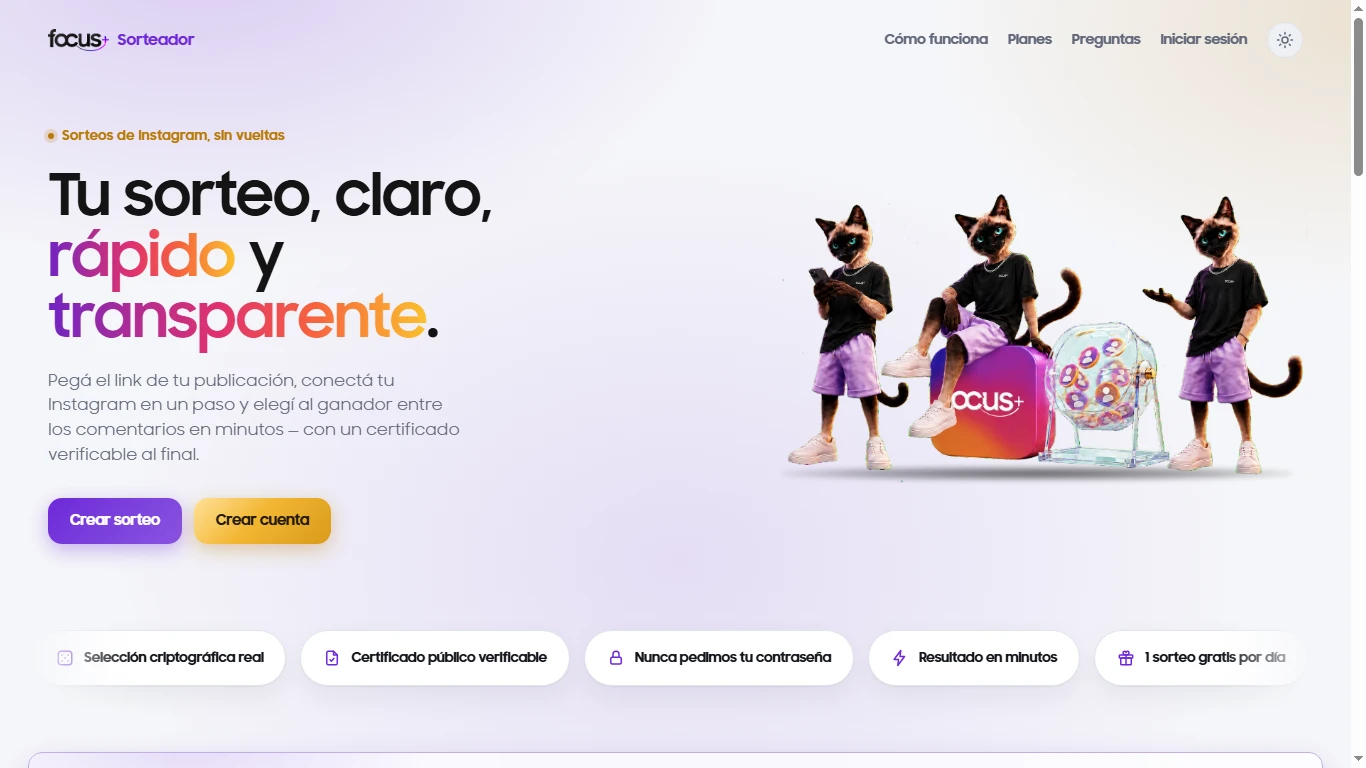 Sorteador Focus+, sorteos de Instagram claros, rápidos y transparentes