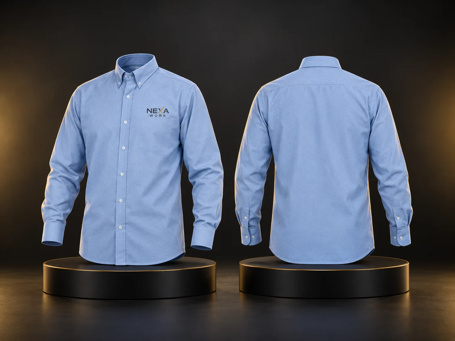 Camisa tipo oficina personalizada con logo de empresa, producción de FOCUS+