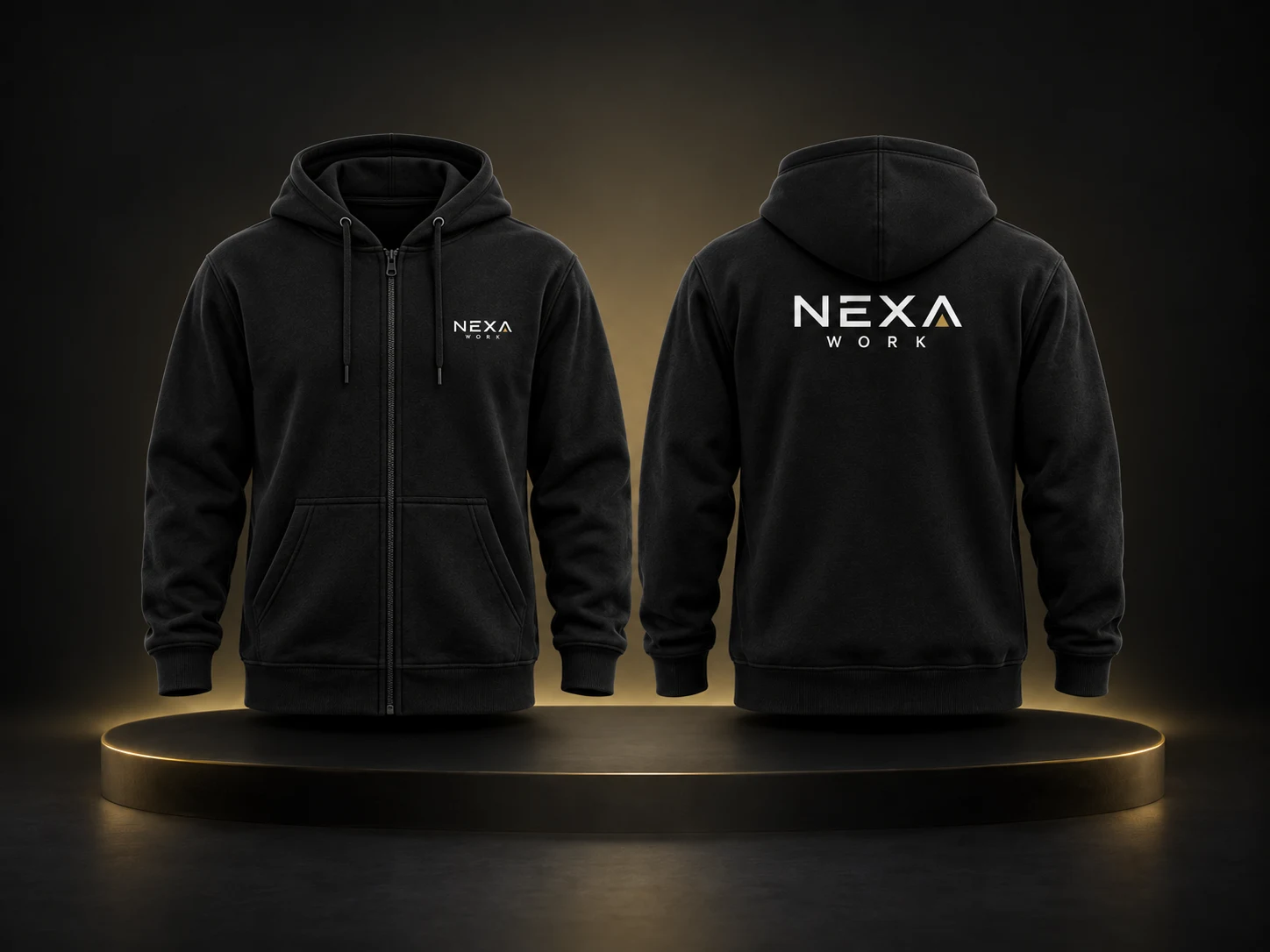 Campera de frisa con capucha personalizada con logo de empresa, producción de FOCUS+