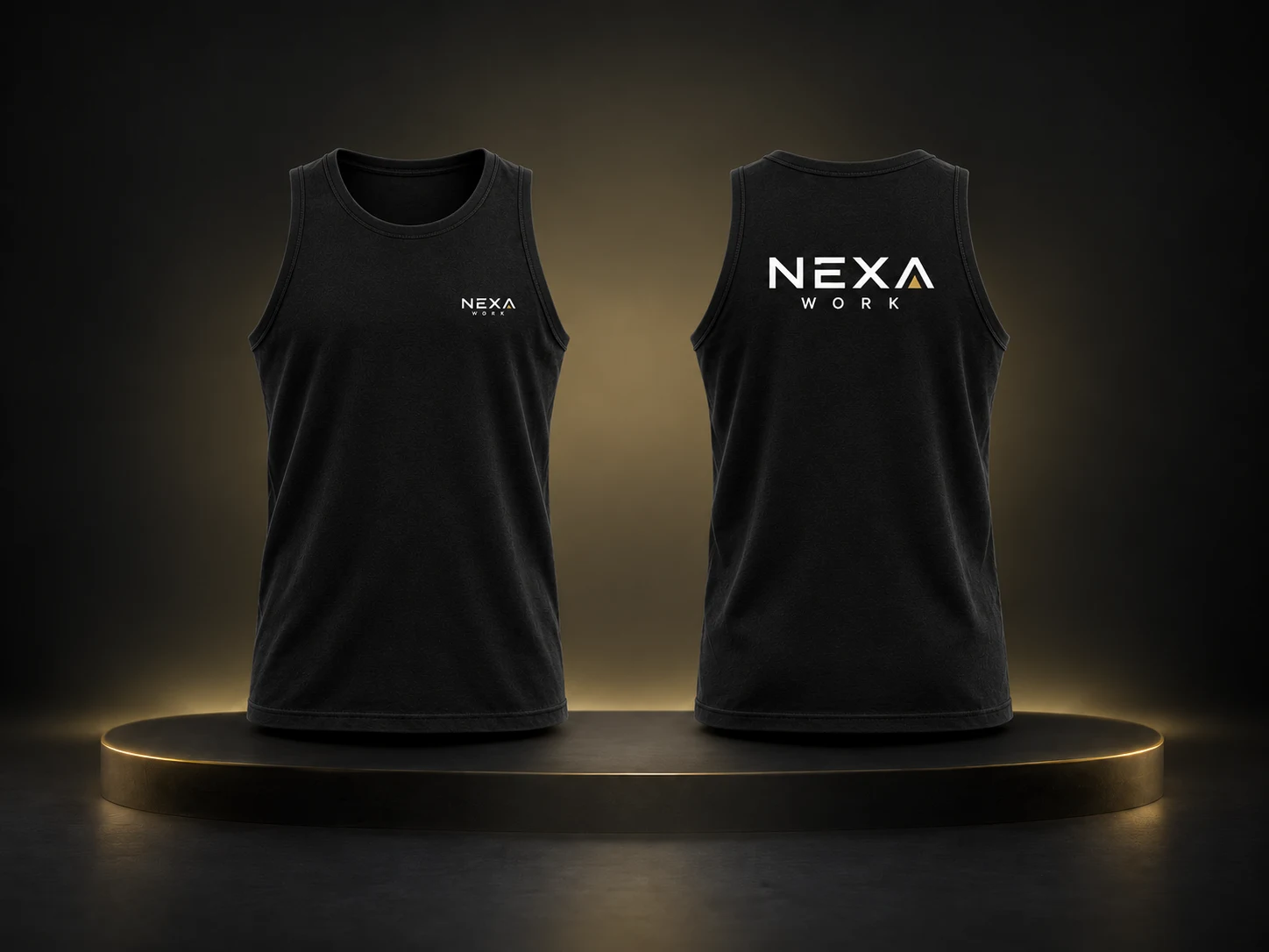 Remera musculosa personalizada con logo de empresa, producción de FOCUS+