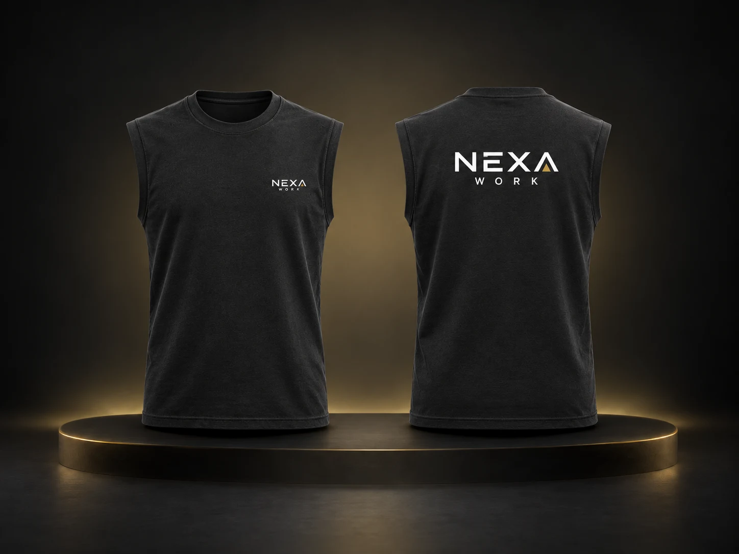 Remera sin mangas personalizada con logo de empresa, producción de FOCUS+